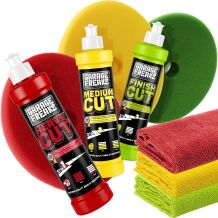 Garage Freaks Politurset - Heavy Cut + Medium Cut + Finish Cut + 3 passende Pads + 3 Mikrofasertücher