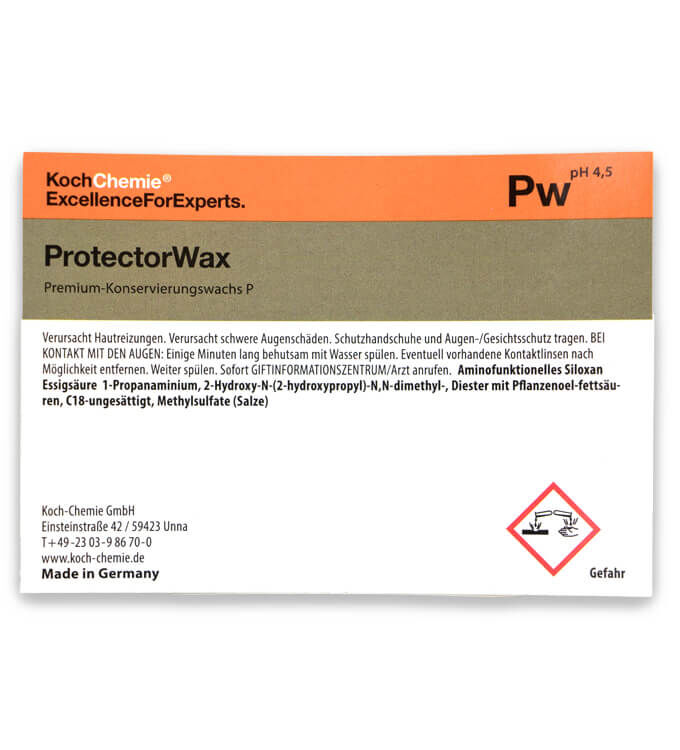 Koch Chemie Etikett für Leerflasche Pw ProtectorWax